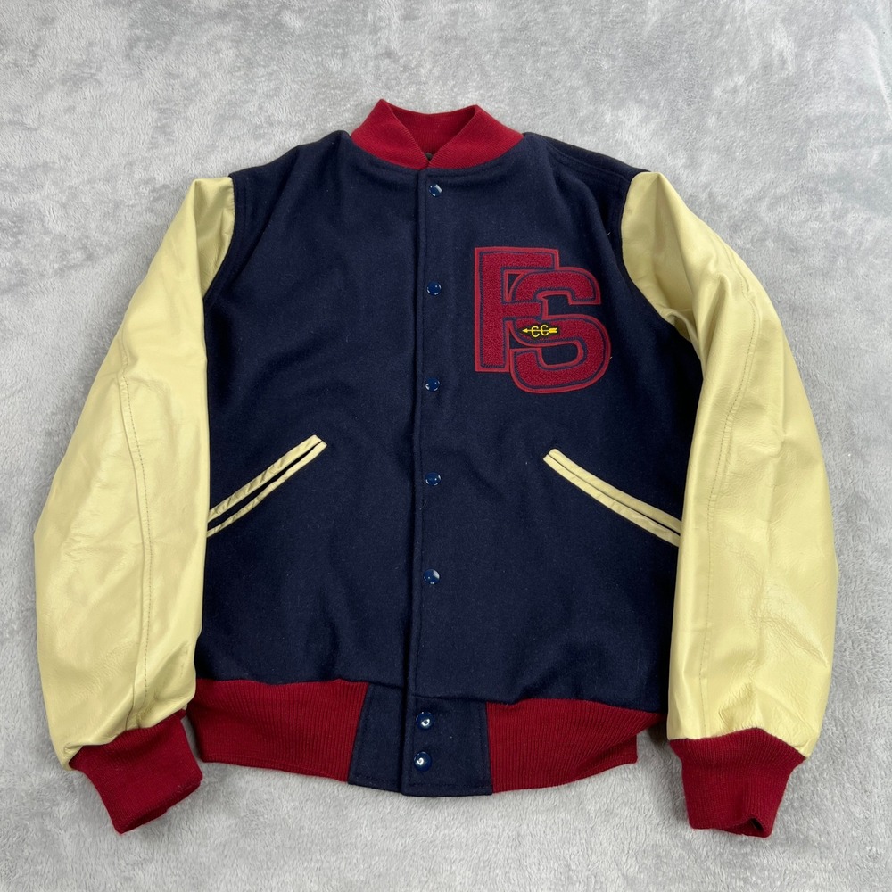 VTG Fresno State Bulldogs Wool Leather Varsity Jacket 42 Blue Men Streetwear